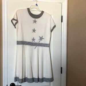 No Boundaries white and grey shimmer christmas sweater dress
